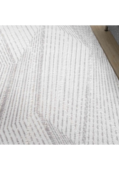 Açık Gri Beyaz Kabartmalı Zikzak Çizgili Halı - Dk0558gl