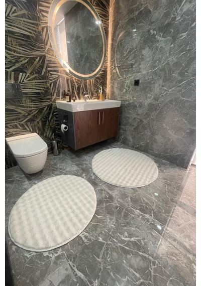 2li Peluş Buble Post Yıkanabilir Klozet Takımı 80x80 Ve 100x100 Krem