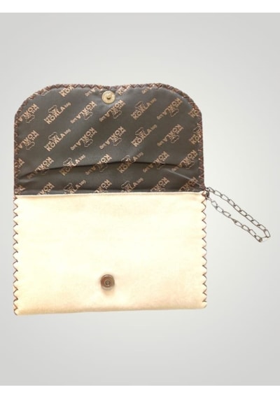 Vegan Deri Portföy/clutch Tasarım Çanta - Koyu Krem Renk - Boyutl Krem