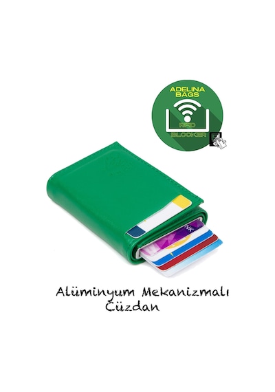 Adelina Bags Yeşil Nova Deri Mekanizmalı Otomatik Kızaklı Kartlık Cüzdan Yeşil