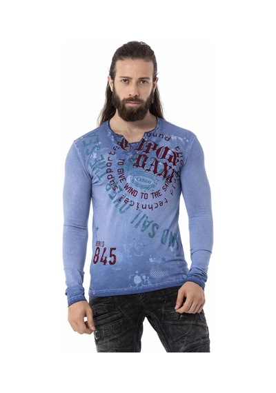 Cipo & Baxx Erkek Uzun Kollu Vintage Baskılı Sweatshirt Cl512 Mavi