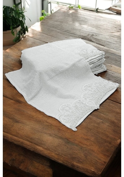 6'lı Güpürlü %100 Pamuklu El Ve Yüz Havlusu Seti 30x50 Cm Beyaz Beyaz
