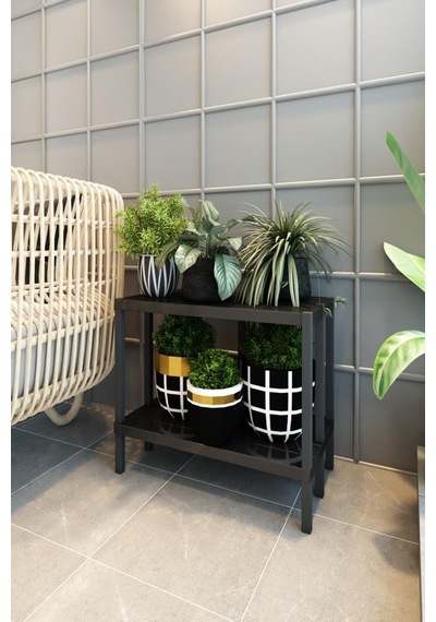 Scaffale 2 Banyo Rafı, Plastik Kitaplık, 2 Raflı Organizer, Banyo Rafı, Bahçe Balkon Organizeri Siyah