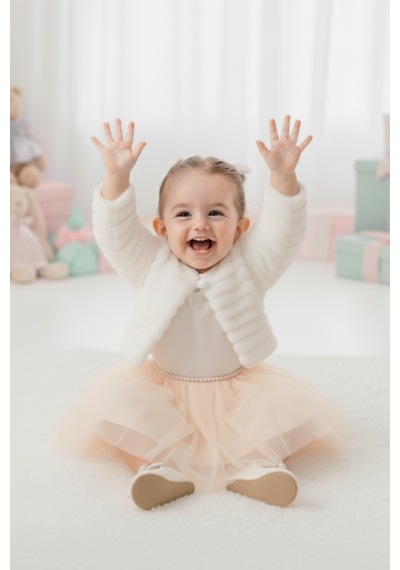 Mnk Baby & Kids Pelüş Bolerolu Kız Bebek Elbise M00771 somon