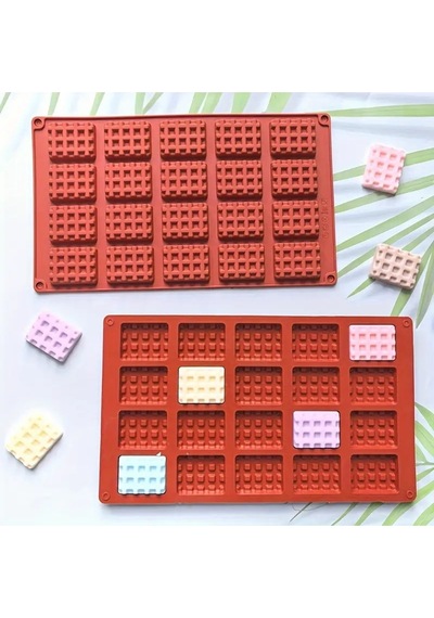 Silikon Waffle Kalıbı, Çikolata Kalıbı, Bisküvi Kalıbı Ve Kurabiye Kalıbı Mini Kare Kahverengi