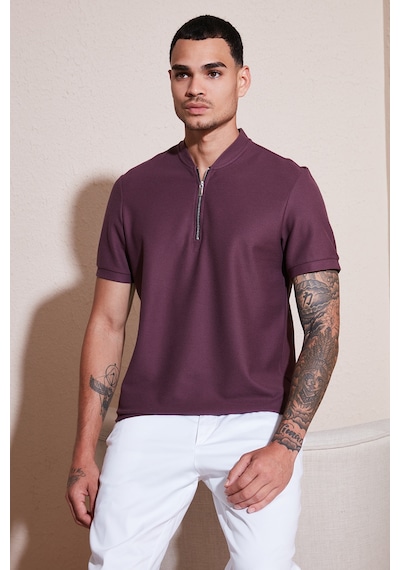 Buratti Pamuklu Regular Fit Yarım Fermuarlı Erkek T Shirt 5902653 Mürdüm