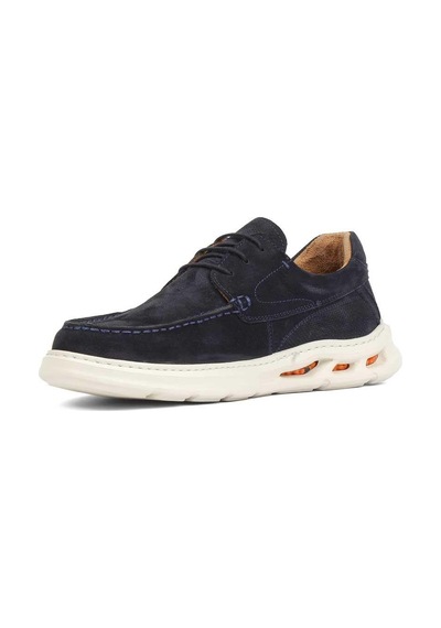 Erkek Lacivert Bağcıklı Kalın Tabanlı Nubuk Deri Sneaker