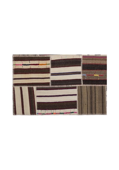 El Dokuması Patchwork Vintage Yün-pamuk Çizgili Halı 2213 160 X 230 Cm Çok Renkli