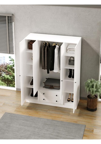 Kuzeylife Elegante Modern Tasarımlı Membran Kapaklı 4 Kapılı Gardırop (52cm Derinlik)