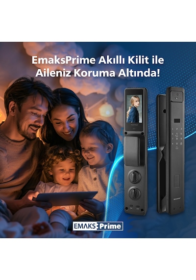 Emaks Prime Akıllı Kilit GALAXY10 Ultra, Yüz tanıma, Parmak İzi, Şifre, Kart, Uygulama, İç Ekran -