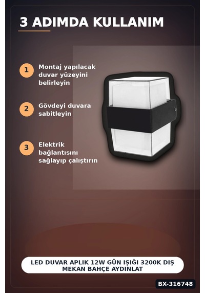 Led Duvar Aplik 12w Gün Işığı 3200k Dış Mekan Bahçe Aydınlatması Ip54 1 Adet Bx-316748 Rekli