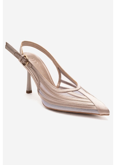 Luvishoes Fauna Bej Saten Kadın Topuklu Ayakkabı Bej