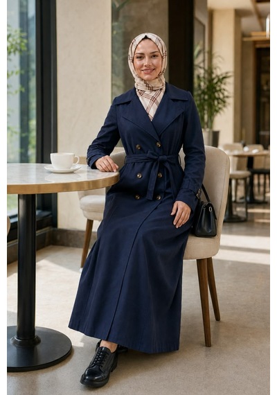 Hb Harma Time Butik Kadın Çift Düğmeli Kuşaklı Astarlı Bondit Lacivert Trençkot Lacivert Lacivert Hb Harma Time Butik Kadın Çift Düğmeli Kuşaklı Astarlı Bondit Lacivert Trençkot Lacivert Lacivert