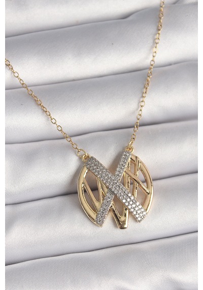 316l Çelik Gold Renk Zirkon Taşlı Vintage Model Kadın Kolye - Çok Renkli