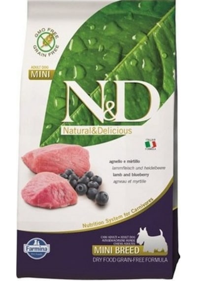 N&D Tahılsız Kuzu Etli ve Yaban Mersinli Orta ve Büyük Irk Yetişkin Köpek Maması 2.5 KG