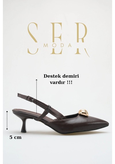 Sermoda Topuklu Kadın Ayakkabı - 5 Cm İnce Topuklu Sivri Burun Kadın Stiletto Ayakkabı Kahve