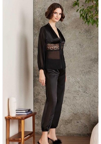 Pierre Cardin 6005 Kadın Saten Dantelli 6'lı Set-siyah Siyah