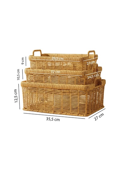 Digithome 3'lü Hasır Rattan Organizer Sepet - Bb6064 Diğer