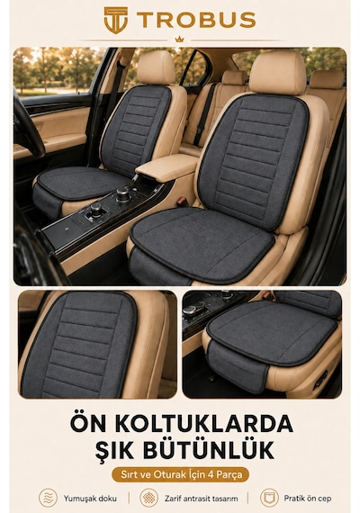 Audi Q2 2016-2020 Üniversal Soft Alkantra Çizgili 7 Parça Oto Koltuk Minderi Antrasit