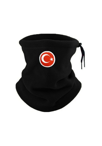 Kadın Erkek Polar Boyunluk Kışlık İpli Bere Bayrak Nakışlı