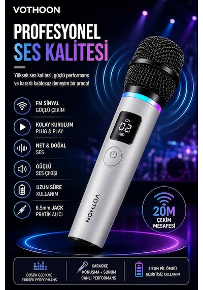 Zenvia Kablosuz Karaoke Çift Mikrofon 6.5 Mm Sahne Parti Düğün Aktivite Amfi Hoparlör Znv2026