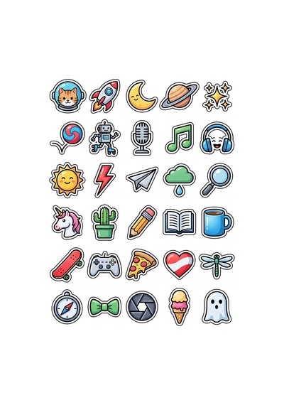 30 Adet Sevimli Fantastik Karakter Sticker Seti - Laptop Defter Telefon İçin Çok Renkli