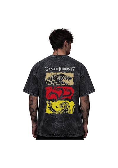 Game Of Thrones Efsane Dizi Baskılı Unisex Oversize Eskitme Yıkam Siyah