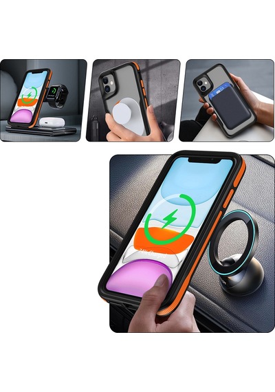 Apple iPhone 11 Uyumlu Magsafe Şarj Özellikli Renkli Kenar Airbag Şeritli Lamer Ka Turuncu Turuncu