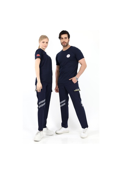 Acil Sağlık Yuvarlak Yaka Penye Kısa Kol Tshirt - Lacivert-12106 Lacivert