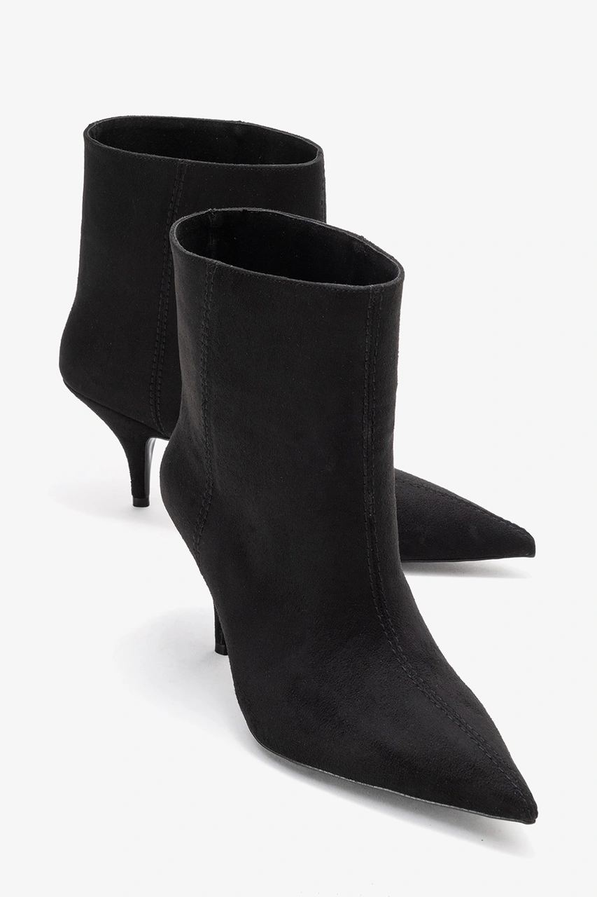 Luvishoes Luvi Shoes Nuvıa Siyah Süet Sivri Burunlu Kadın Topuklu Bot Siyah Süet