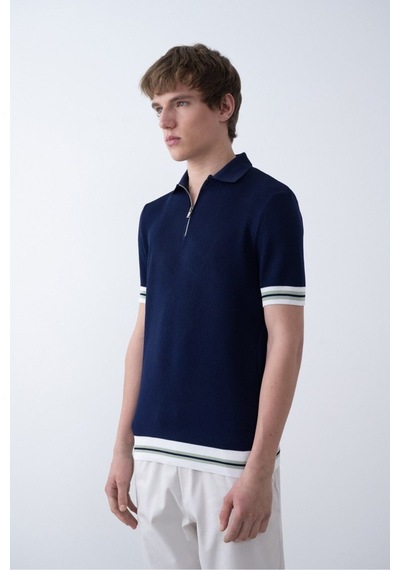 Baselco Triko Polo Yakalı T-shirt - Premium Ribana Detaylı Lacivert