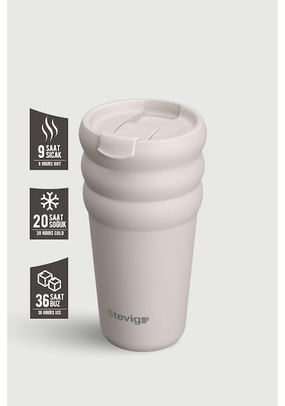 Stevig 3 Bubble Two-cap Straw Tumbler Çelik Termos 600 Ml Crushed Rock St-244 Bej