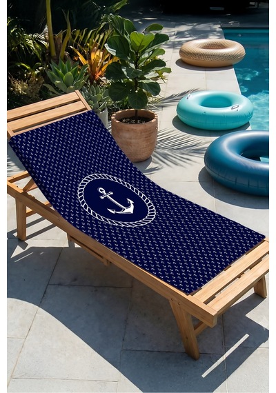 Lacivert Çapa Marine Plaj Havlusu-nautical Halat Detaylı Hızlı Kuruyan Mikrofiber Havlu Havuz Deniz Kumlu Mimoza