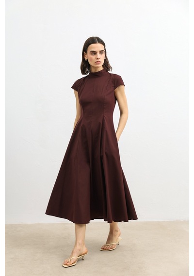 Antioch Poplin Kadın Midi Elbise Bordo