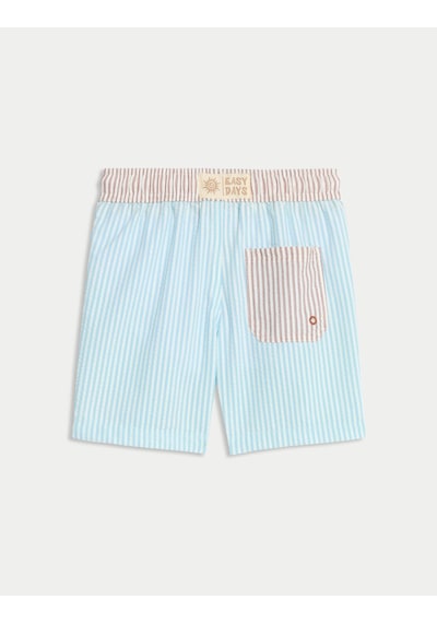 Marks & Spencer Çizgili Çocuk Deniz Şortu (2-8 Yaş) T88004015W Mavi