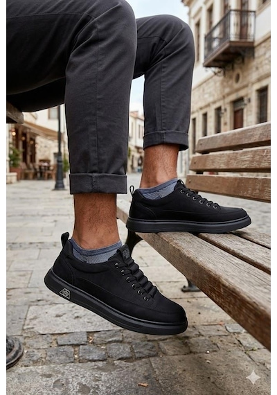 Guja 26y510-2 Rahat Kauçuk Taban Tekstil Lastik Bağcıklı Sneaker Erkek Ayakkabı Siyah