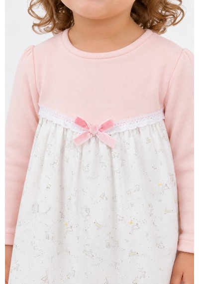 Babyhola Kız Çocuk %100 Pamuk Penye Elbise 15324 Pembe