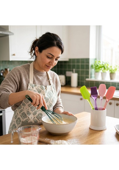 3'lü Silikon Mutfak Hazırlık Seti - Yanmaz Yapışmaz Çırpıcı, Spatula Ve Yumurta Fırçası Çok Renkli