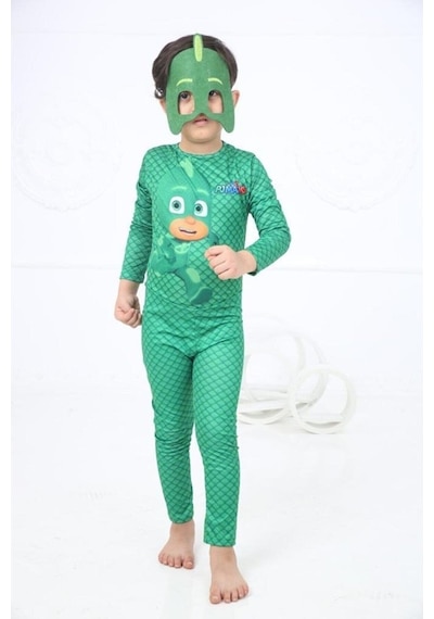 Masho Kids Kertenkele Çocuk Kostümü - Pijamaskeliler Kostümü - Gekko Kostümü