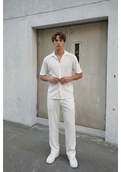 Vamos Fitilli Baggy Fit Pantolon Beyaz