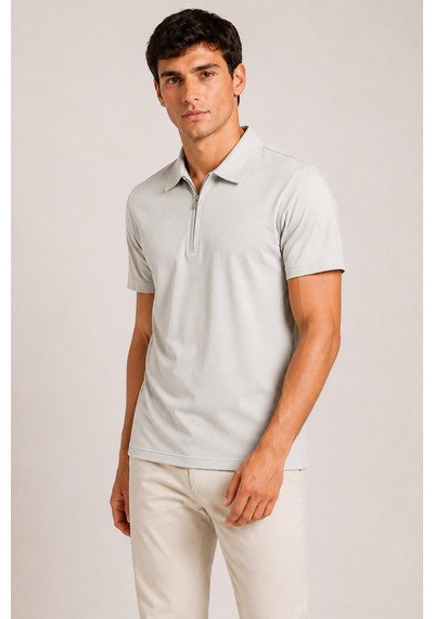 Alexander Gardi Ultra Yumuşak Dokulu Kısa Kollu Fermuarlı Polo Yaka T-shirt Bej
