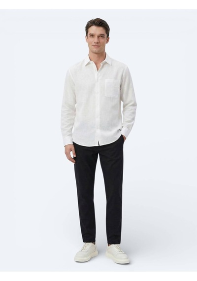 Kip Beyaz Oversize Fit Dokuma Casual Gömlek