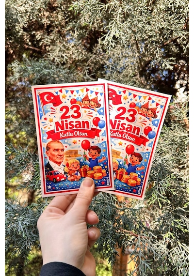 10 Adet 23 Nisan Şeker Ve Balon Konulabilen Tebrik Kartı 10'lu Set Sınıf Dağıtımlık Hediyelik Kart