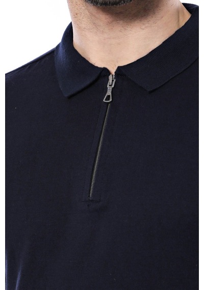 Yake Store Polo Yaka Lacivert Düz Örme Erkek T-shirt - Wessi - Lacivert siyah