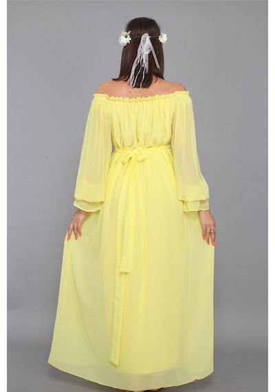 Modalabio Moda Labio - Babyshower Dökümlü Hamile Elbisesi Sarı