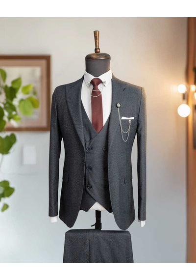 Beystil Sivri Yaka Lacivert Takım Elbise Bezayak- Slim Fit Mavi