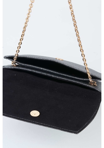 Vivaq Kadın Gri Simli Zarf Tasarım 2 Bölmeli Mini Zincir Askılı Çıt Çıt Kapama Clutch Ve El Çantası GRİ
