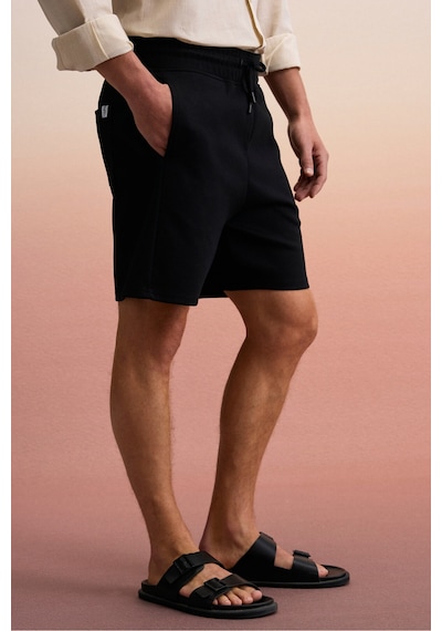 Grimelange TYRONE Erkek Beli Lastikli Arka Tek Cepli Relaxed Fit Siyah Şort