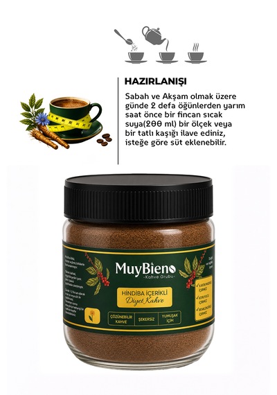 Hindiba Diyet Kahve 1 Aylık- 60 Kullanım 150 Gr Kavanoz Seri Granül