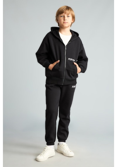 Defacto Baskılı Kapüşonlu Fermuarlı Cepli Sweatshirt Hırka Erkek Çocuk H9681a826wnbk81 Siyah-bk81